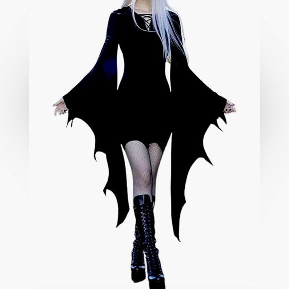 Black Batwing Sleeve Dress - Picture 1 of 4